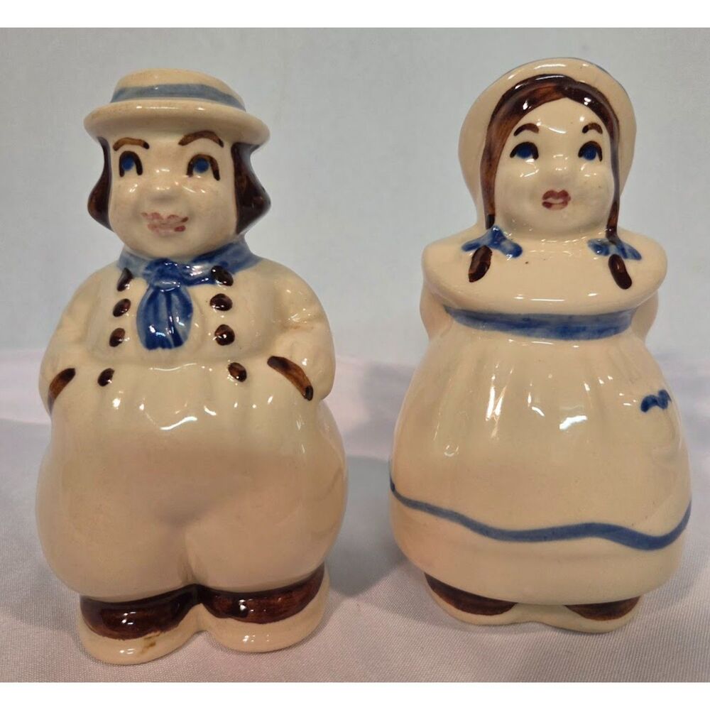 Vintage Dutch Boy Girl Ceramic Salt Pepper Shakers Farmhouse Cottage Decor